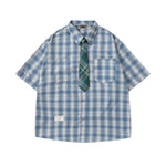 Vintage Plaid Tie Short Sleeve Shirt