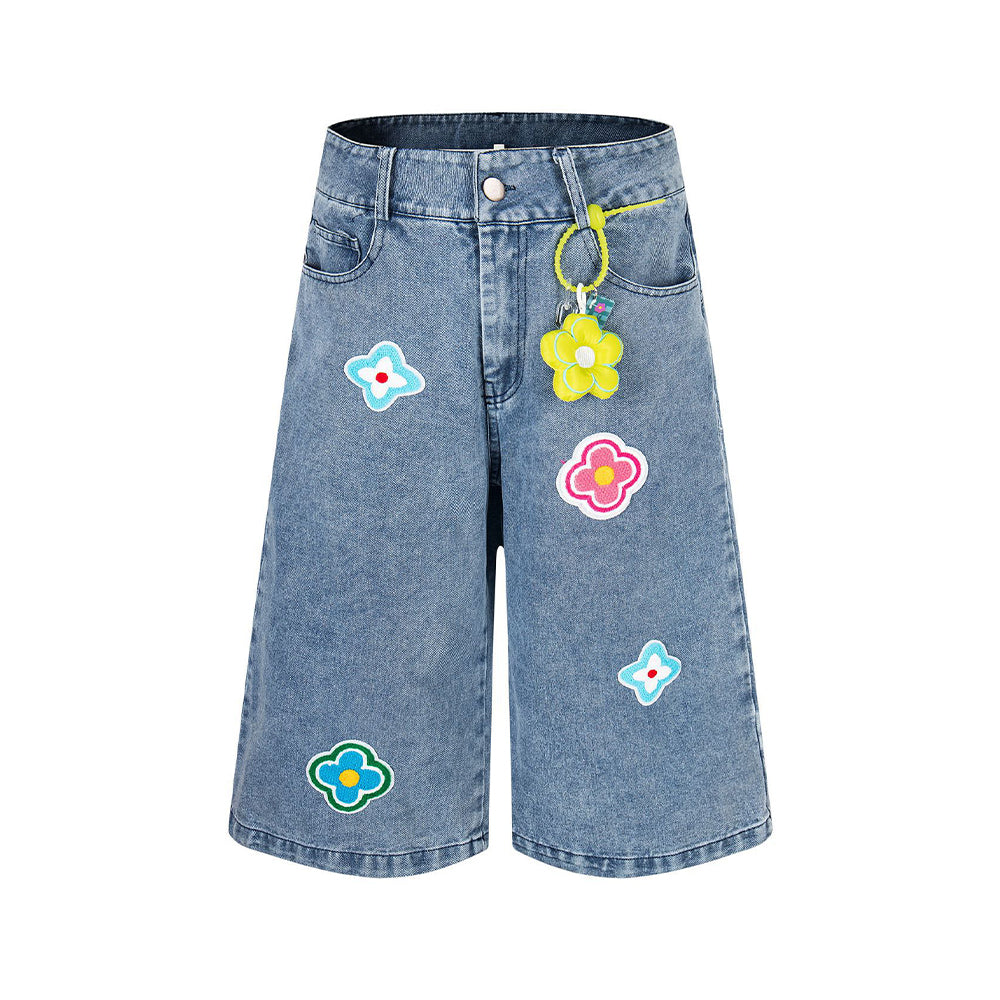 Floral embroidered cropped jeans