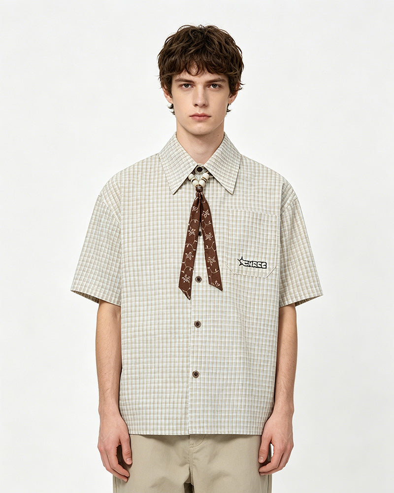 Retro plaid short-sleeved shirt