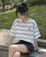 Retro striped short-sleeved shirt