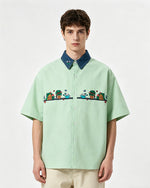 Contrast color stitching cute short sleeve shirt
