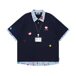 Plaid patchwork fake two-piece short sleeves