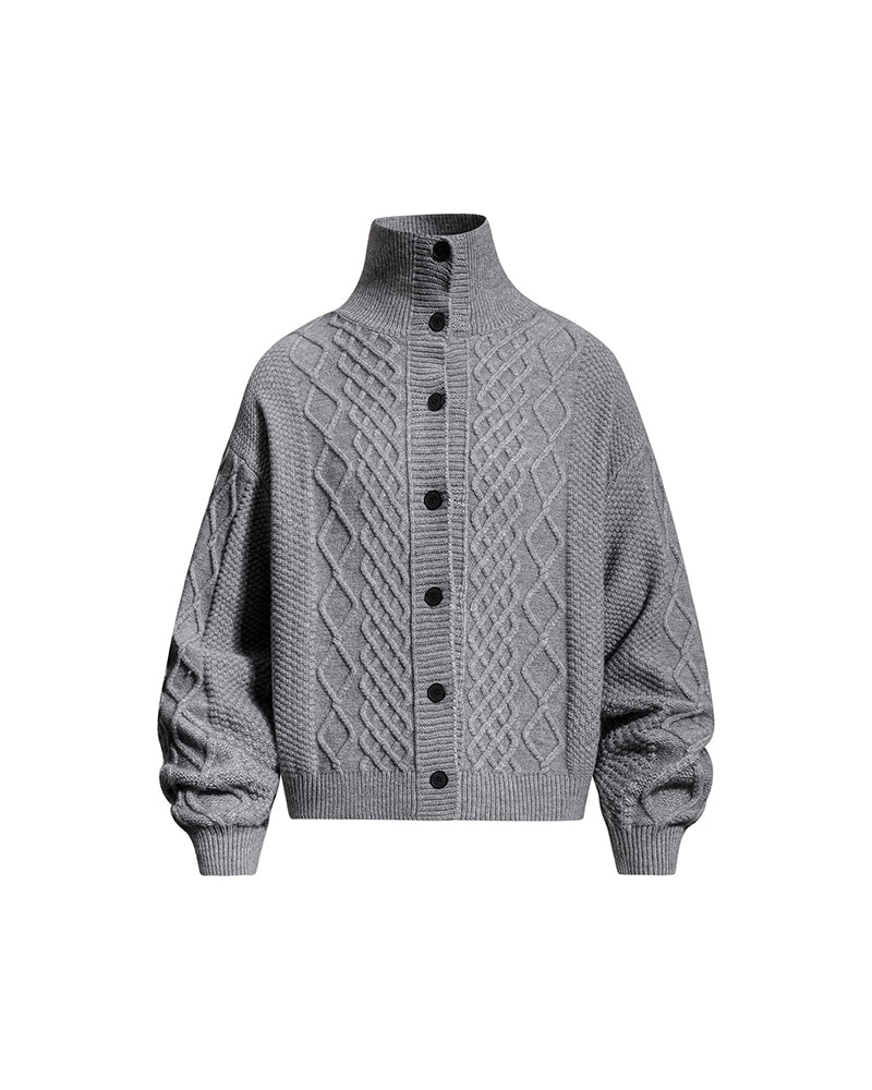 Retro diamond pattern sweater coat
