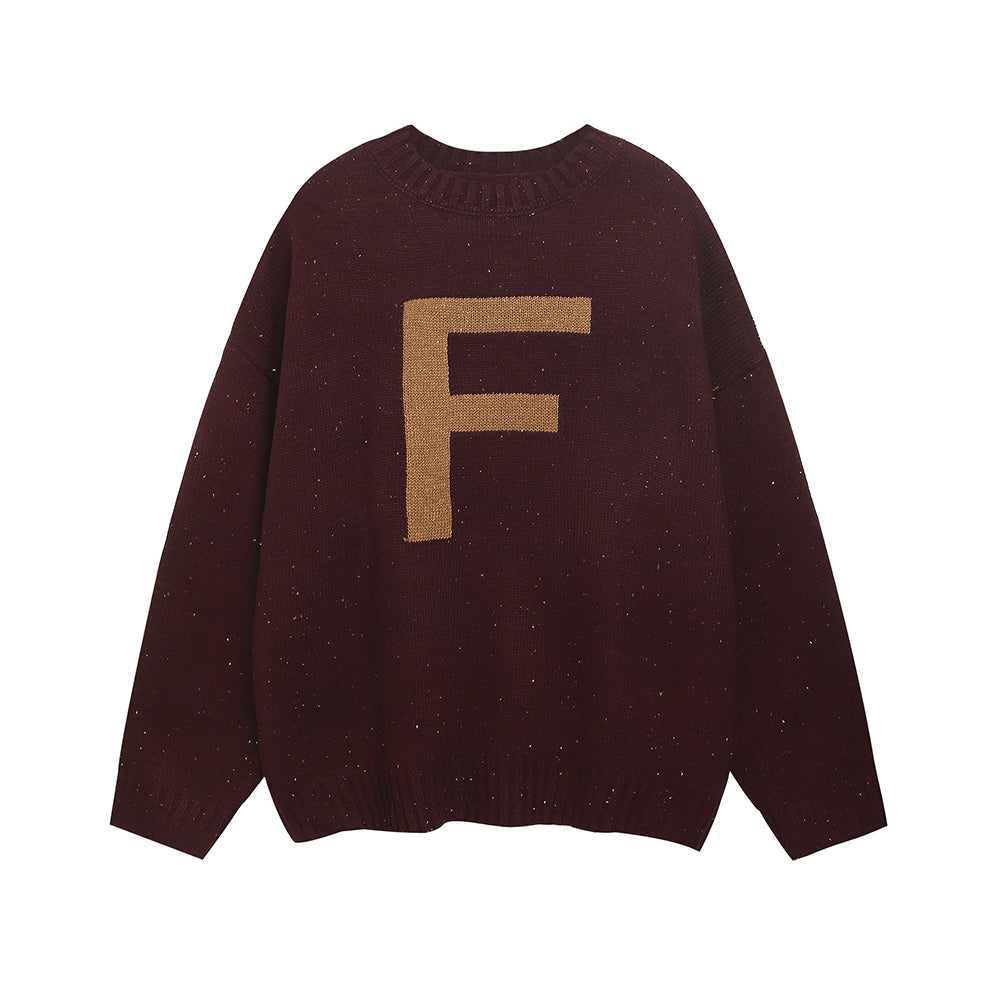 慵懶字母圓領毛衣