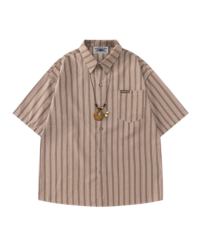 Vertical striped necklace short-sleeved shirt