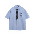 Vintage Striped Short Sleeve Shirt with Tie