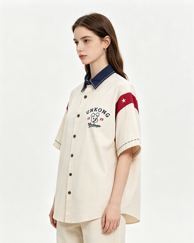 Contrast Color Puppy Short Sleeve Shirt