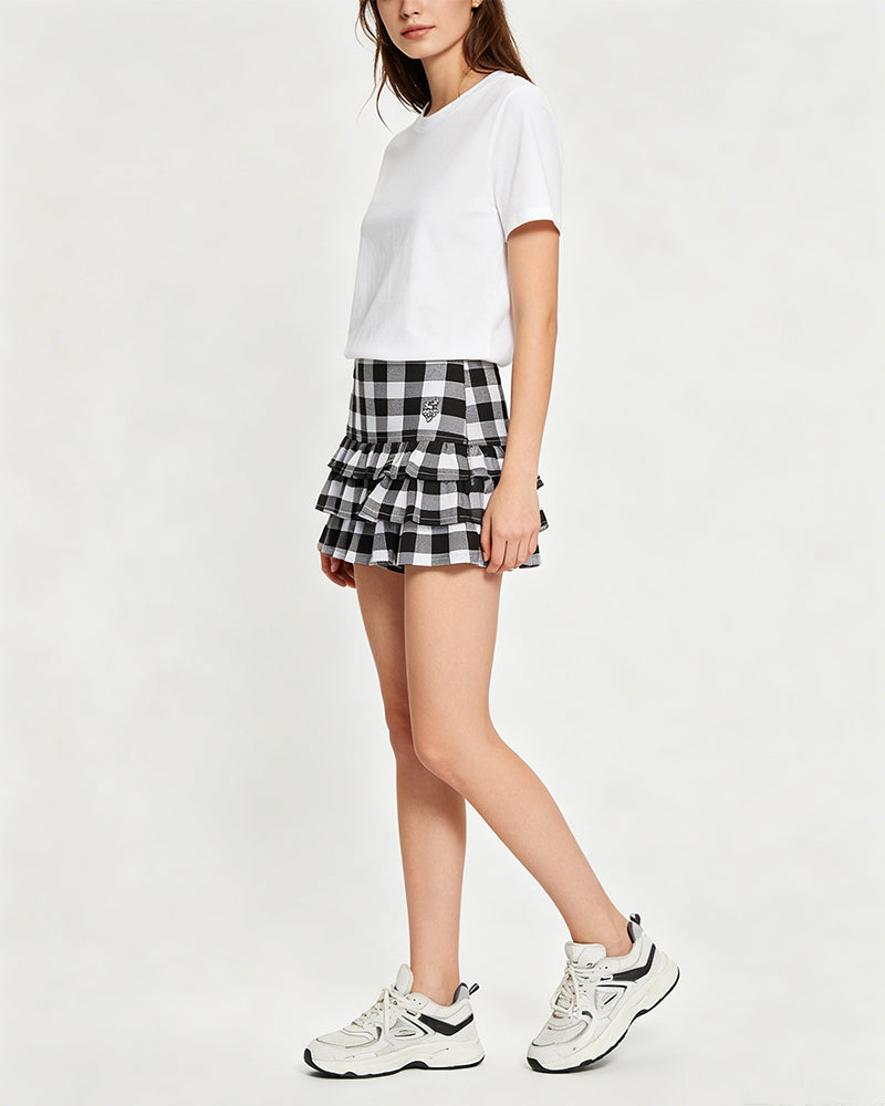 Multi-layered patchwork short skirt
