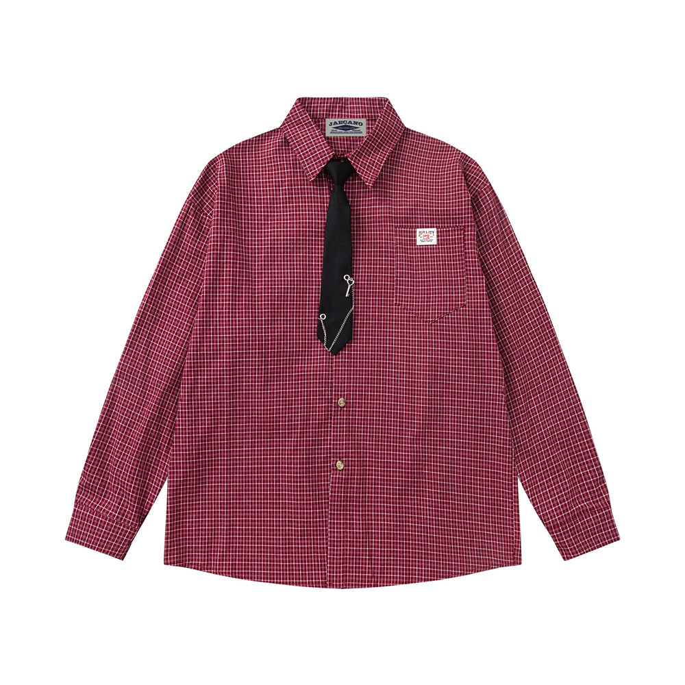 復古格子長袖襯衫