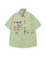 レトロ風カートゥーン刺繍シャツ