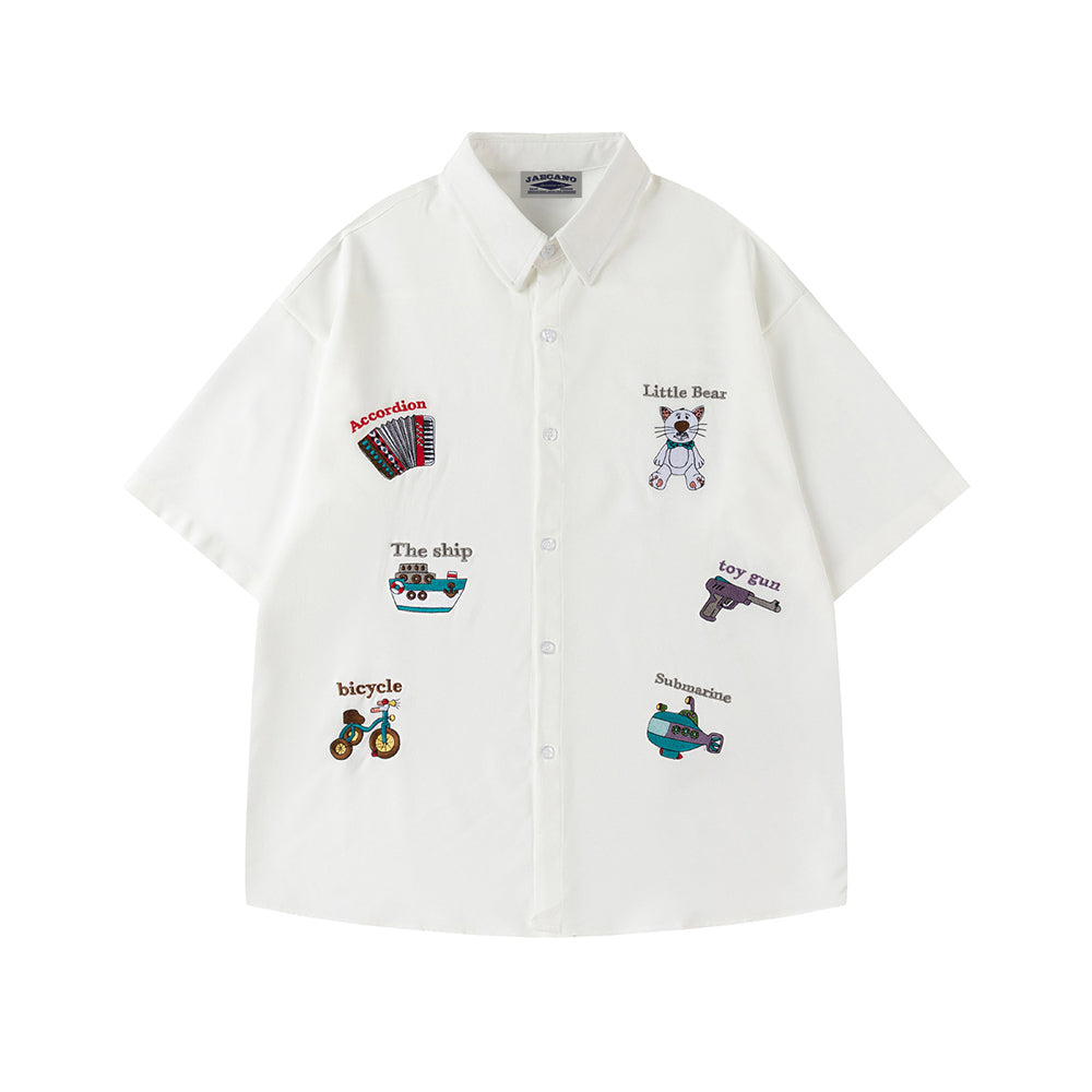 Embroidered Puppy Short Sleeve Shirt