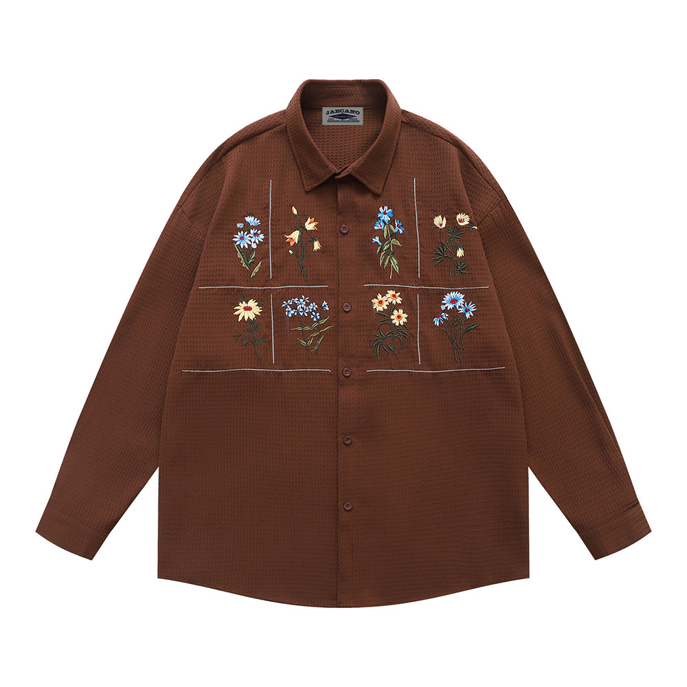Floral embroidered long-sleeved shirt