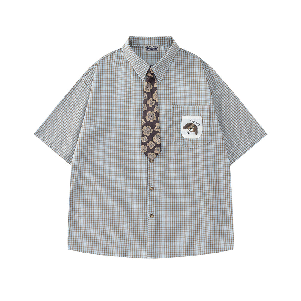 復古格紋短袖襯衫