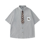 復古格紋短袖襯衫