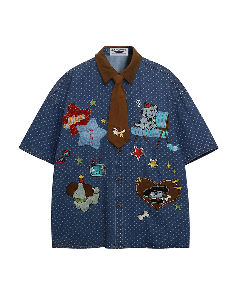 Cartoon Embroidered Short-Sleeve Shirt