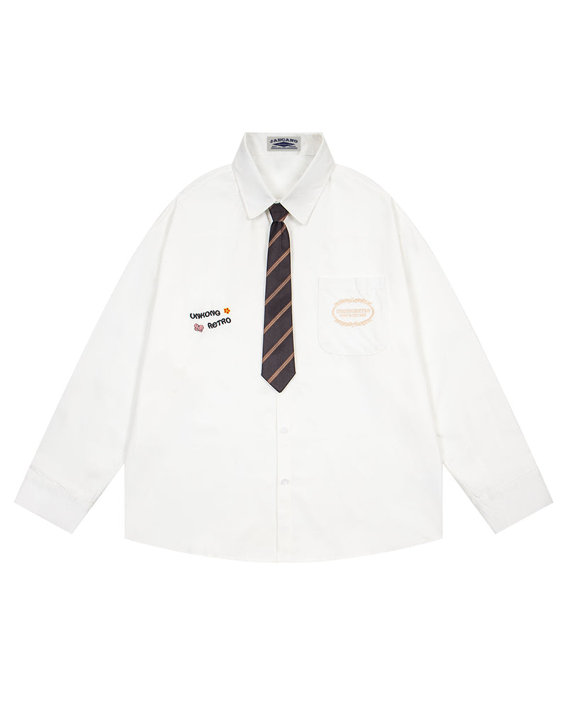 Casual Embroidered Long-Sleeved Shirt