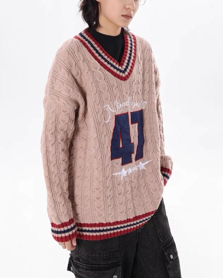 復古撞色套頭毛衣