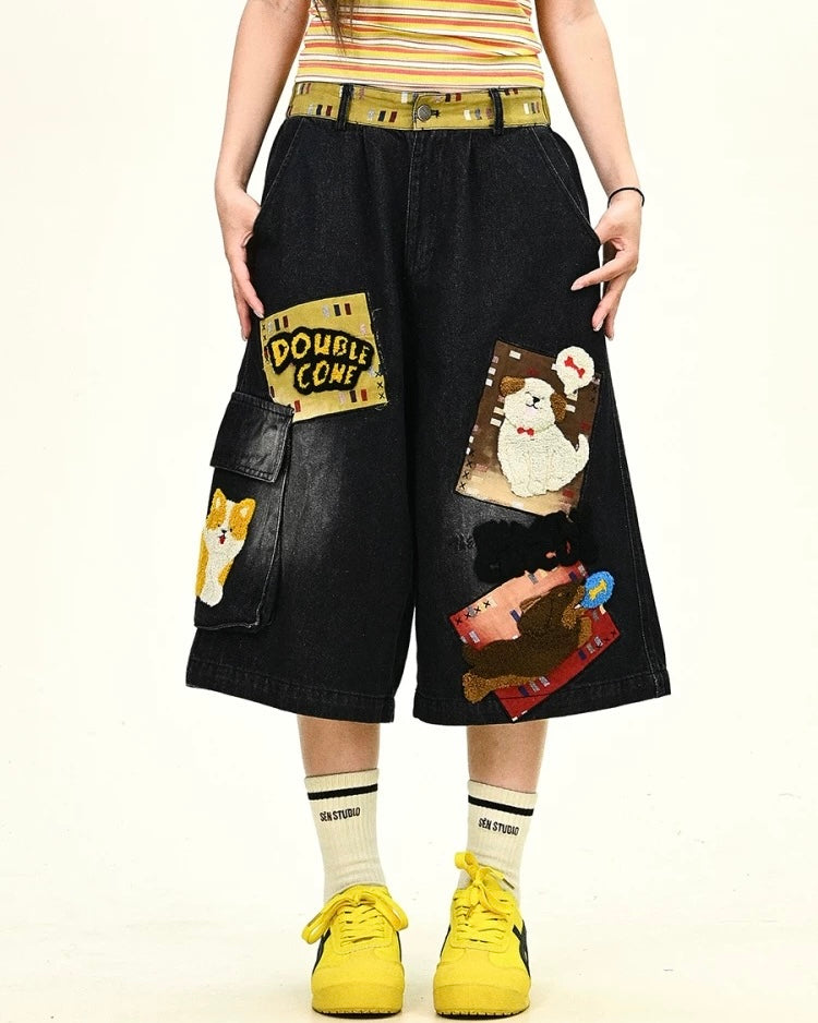 Embroidered Puppy Shorts