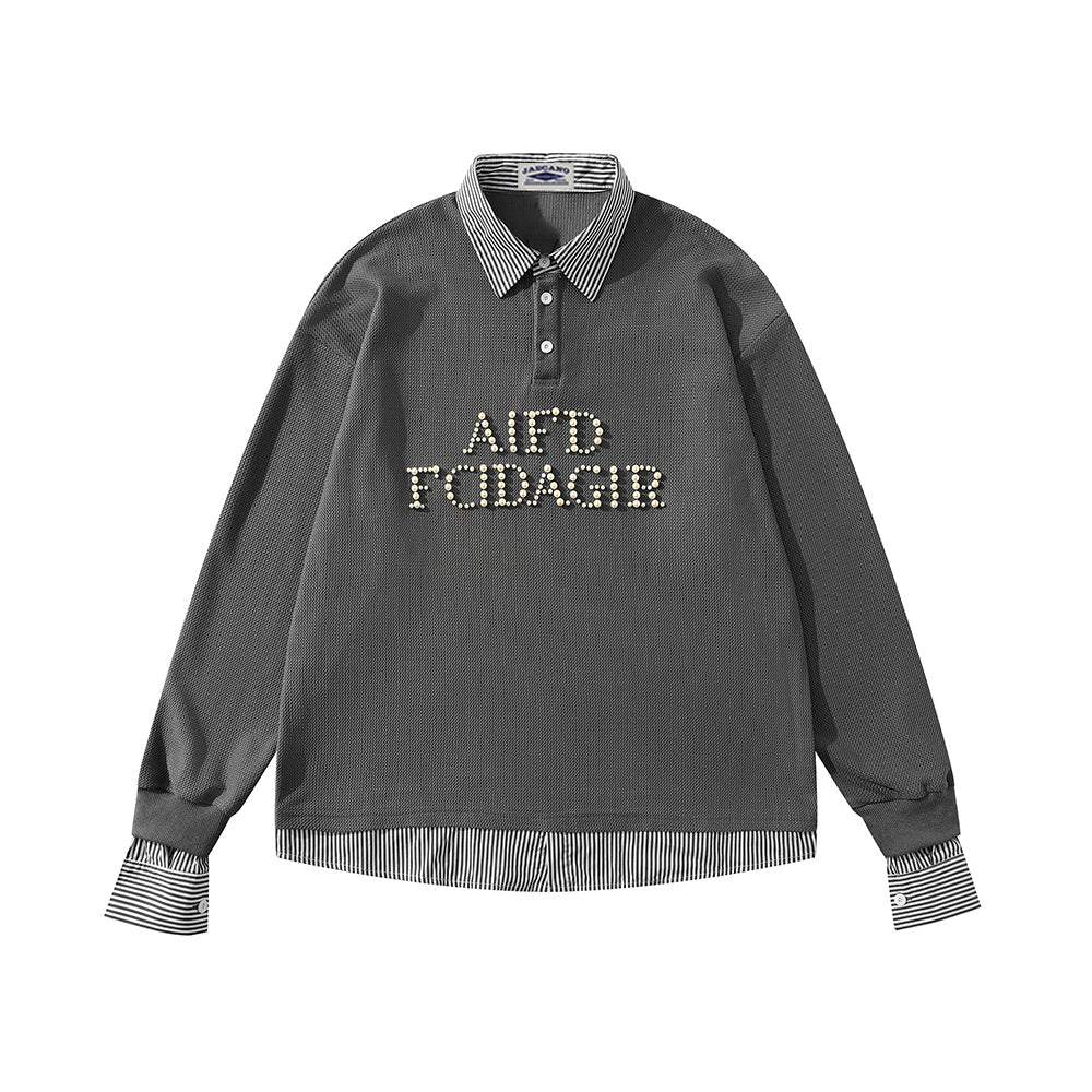 Beaded fake two-piece casual long sleeves