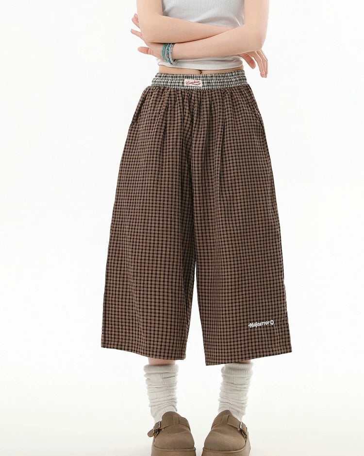 Panelled contrast plaid shorts