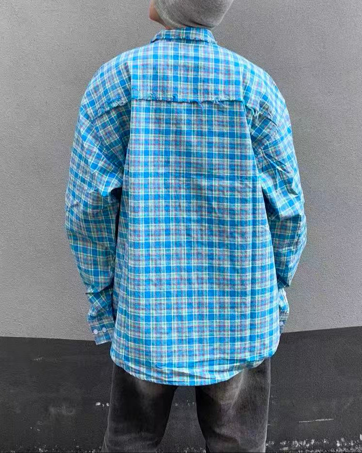 embroidered paneled long-sleeved shirt