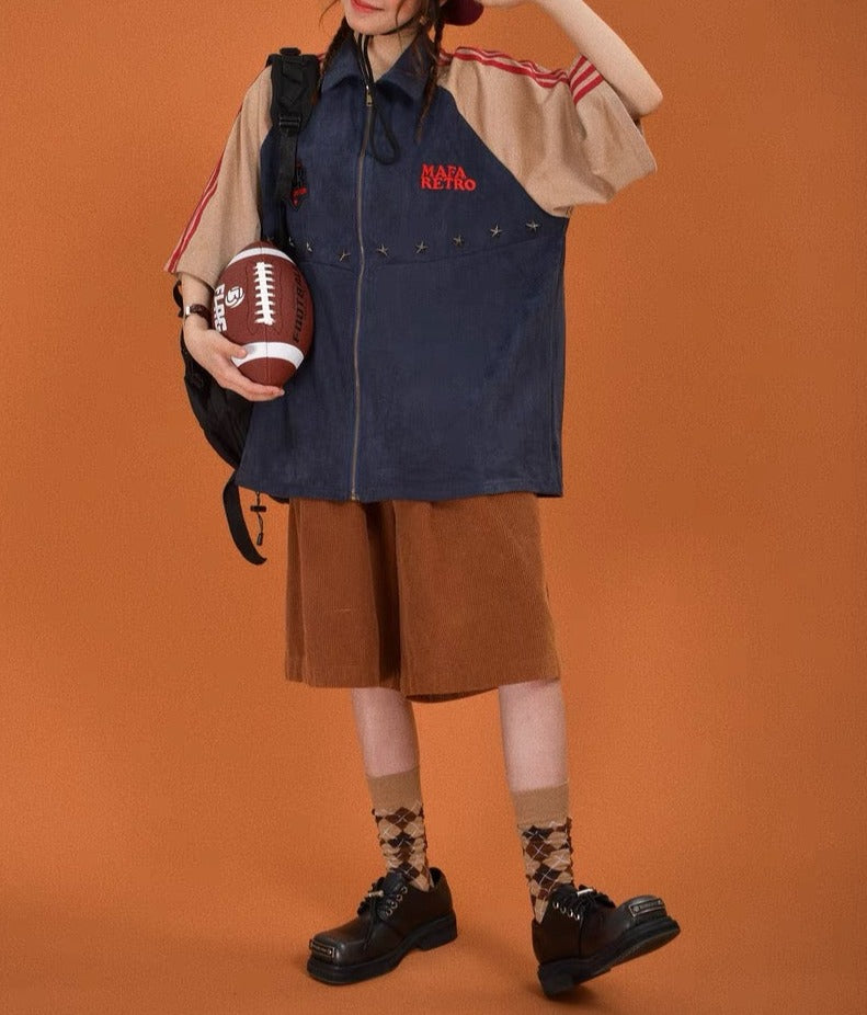 American retro patchwork slash shirt jacket