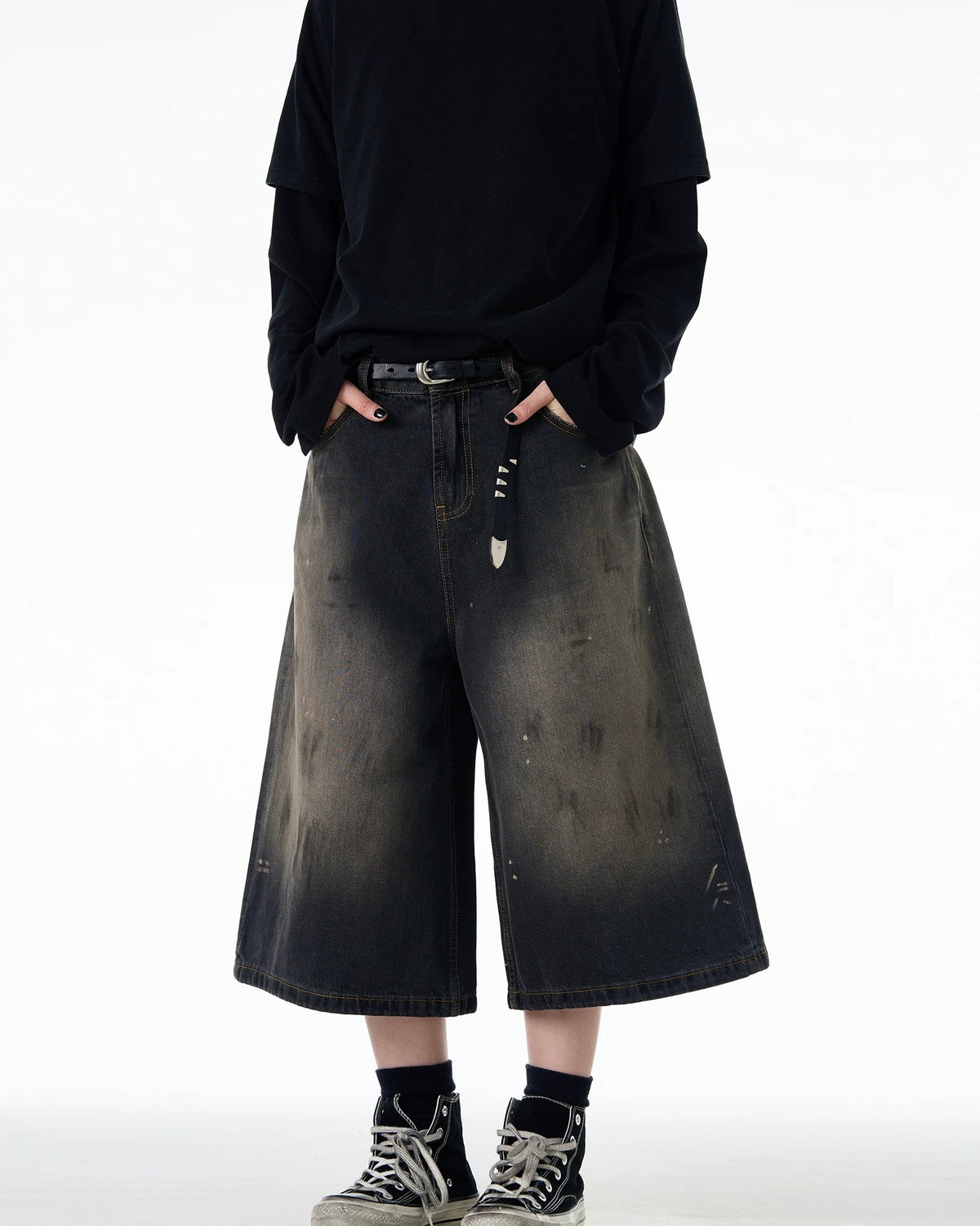 復古做舊寬鬆七分短褲