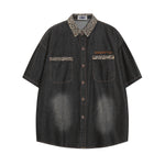 復古豹紋拼接襯衫