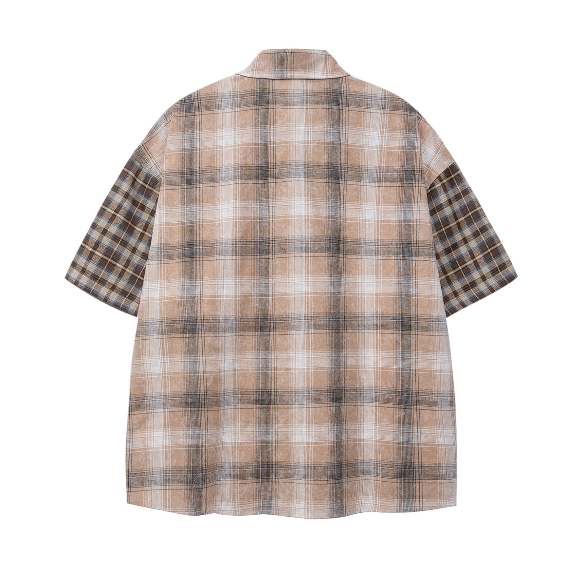 Retro colorblock plaid short-sleeved shirt