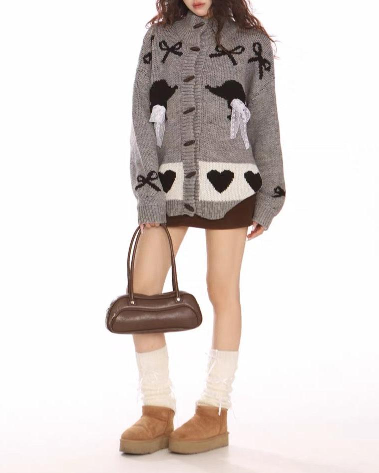 Retro cute bow cardigan sweater