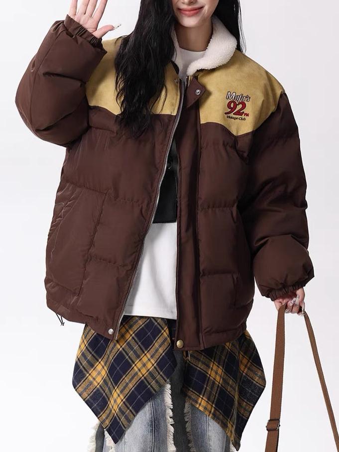 Retro contrast color embroidered cotton jacket