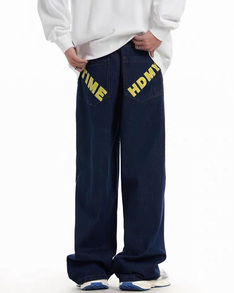 Cute patterned loose denim trousers Size:M