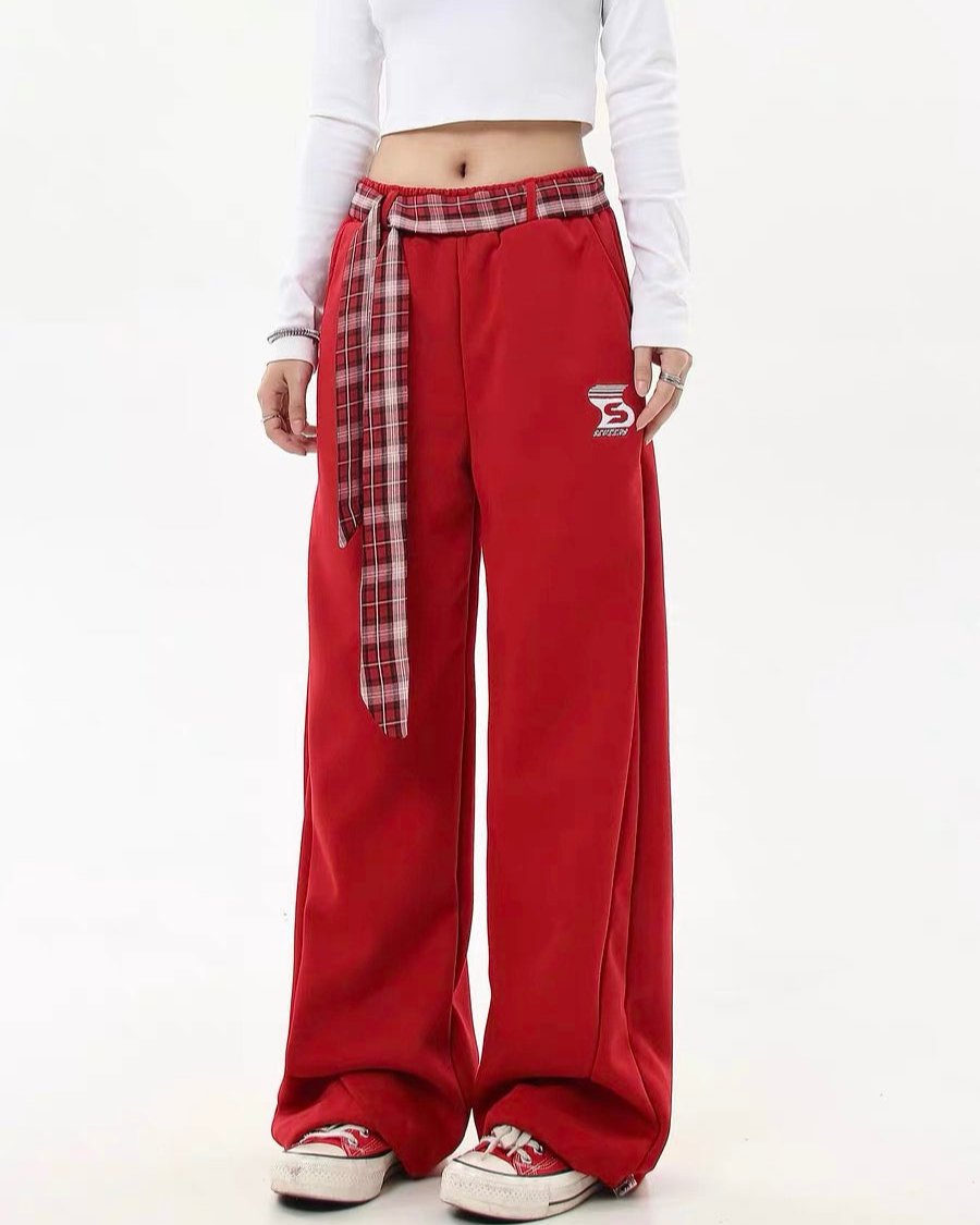 Vintage long belted casual trousers