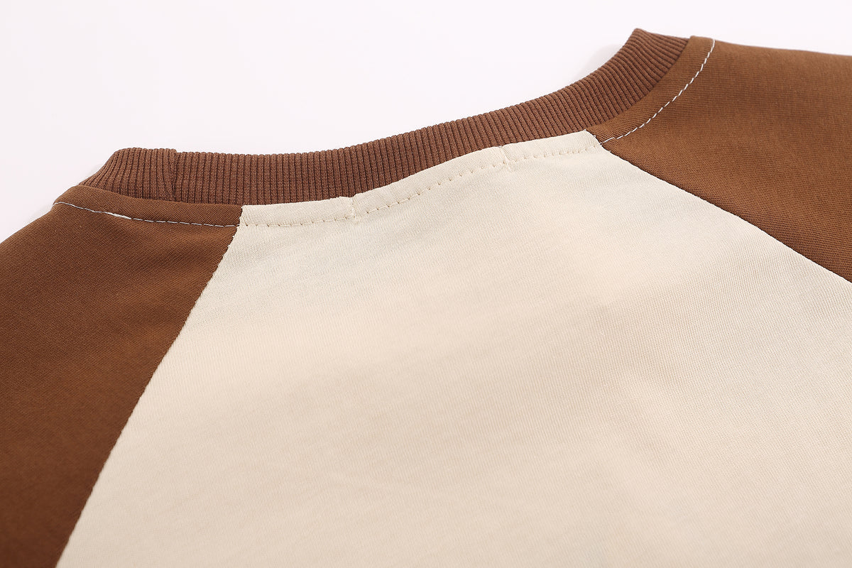 아메리칸 레트로 컬러 블록 래글런 반팔