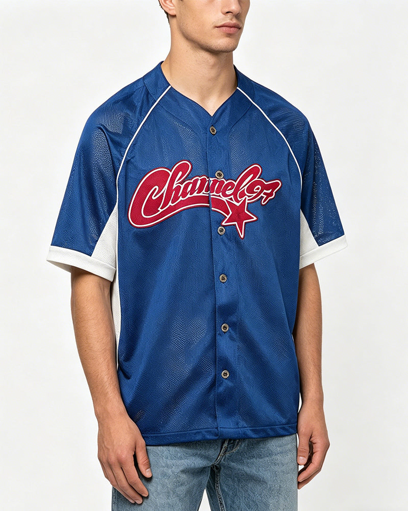Retro color-blocked sports short-sleeved shirt