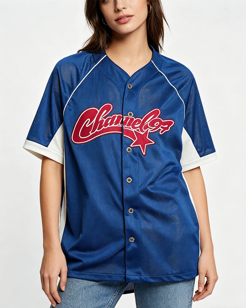 Retro color-blocked sports short-sleeved shirt