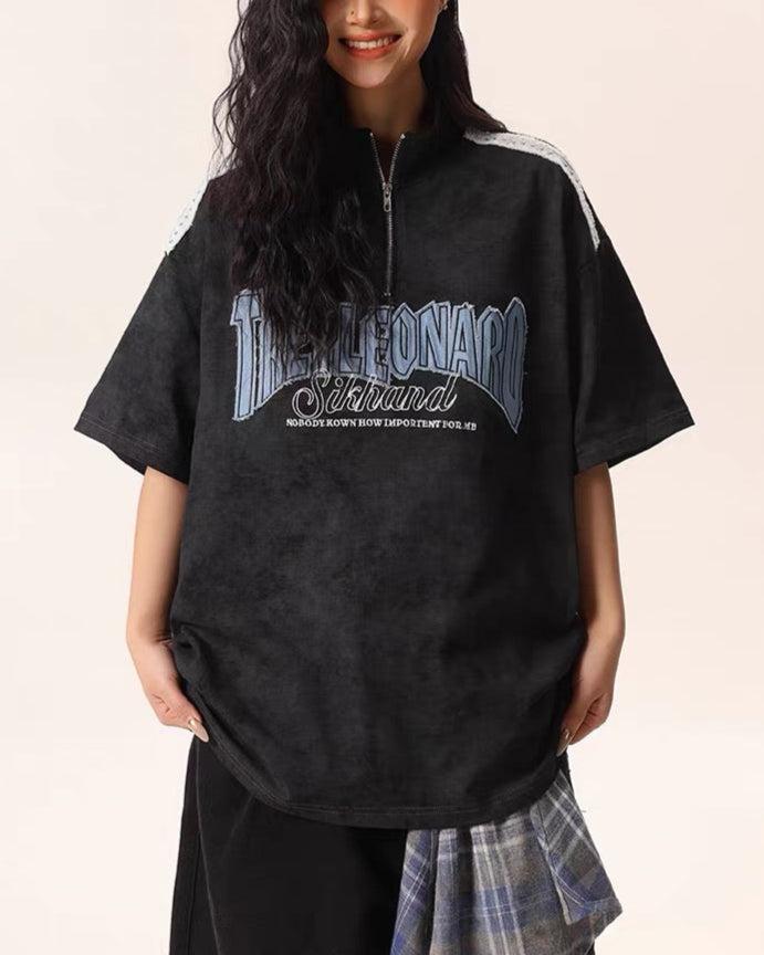 Retro embroidered polo short sleeves