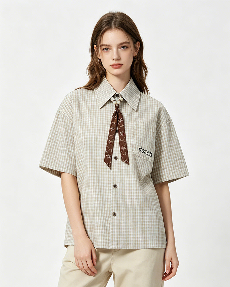 Retro plaid short-sleeved shirt