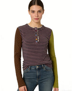 Polka Dot and Striped Long-Sleeve Top