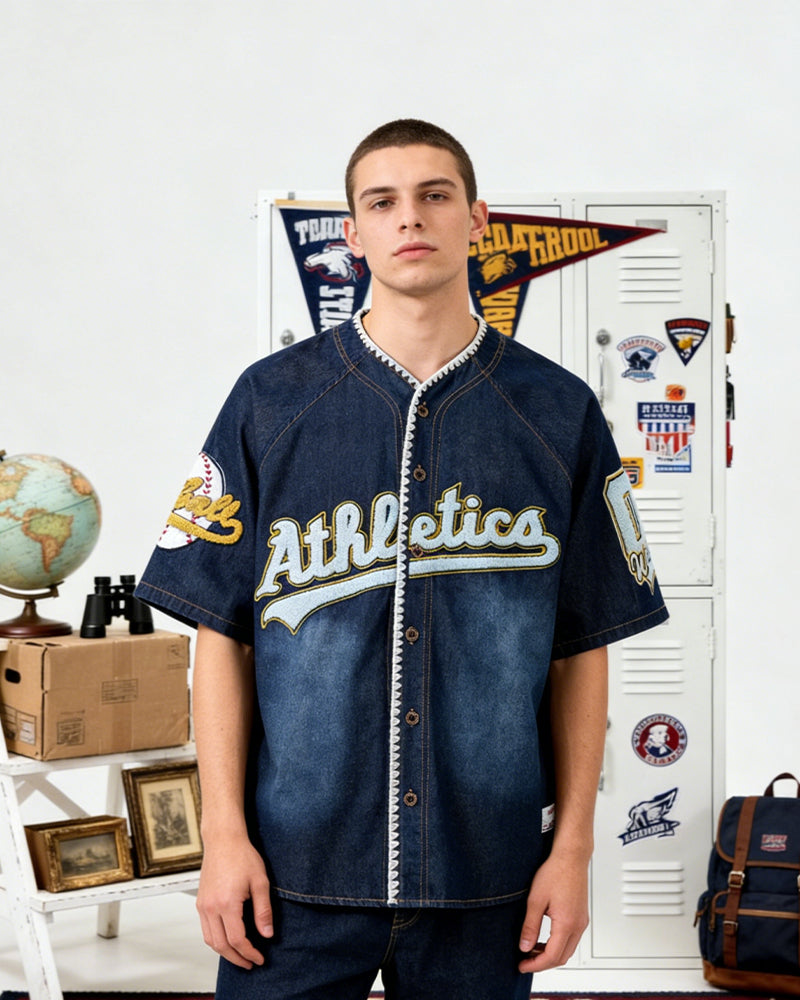 Retro denim short-sleeved shirt