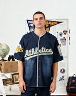 Retro denim short-sleeved shirt