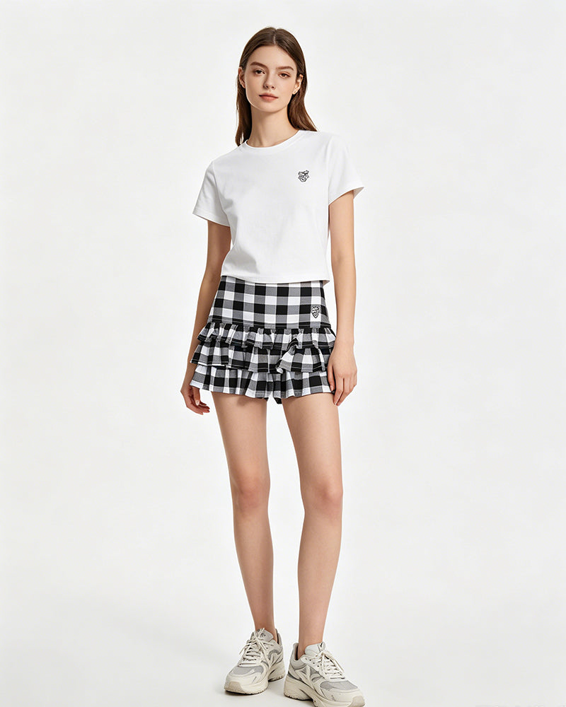 Multi-layered patchwork short skirt