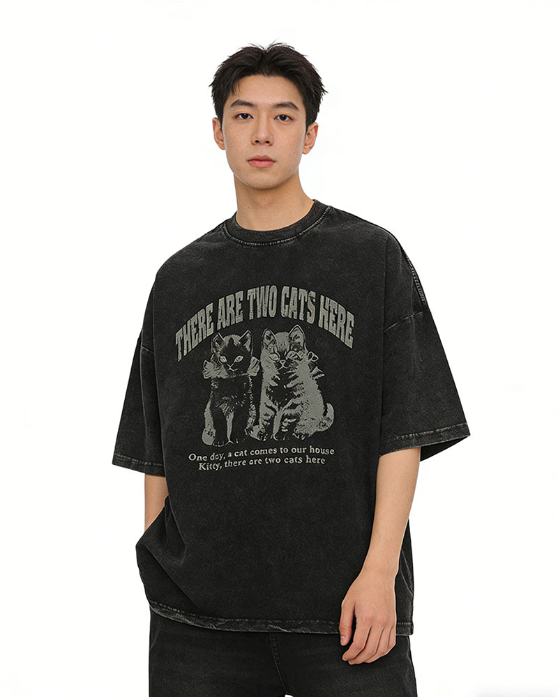 美式卡通小貓咪短袖