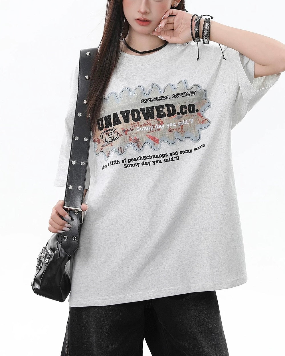 레트로 레터 패치 반팔