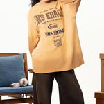 Retro distressed round neck printed sweatshirt