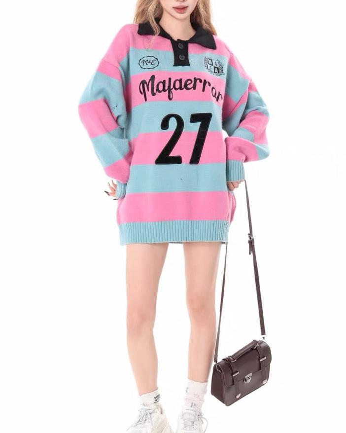 retro striped polo sweater