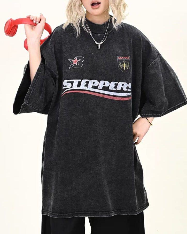 Lettering print crew neck short sleeves