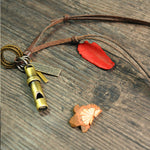 美式復古黃銅求生哨純牛皮項鏈吊墜