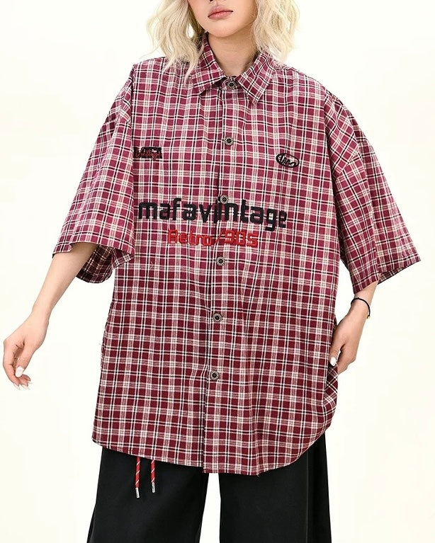 Gradient plaid short-sleeved shirt