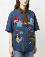 Cartoon Embroidered Short-Sleeve Shirt